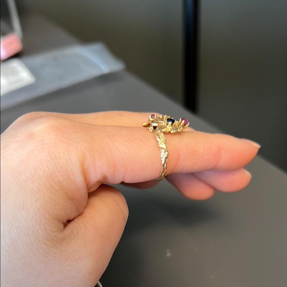 Vintage Gold and Multicolor Gemstone Ring (14K solid gold) - Picture 5 of 7
